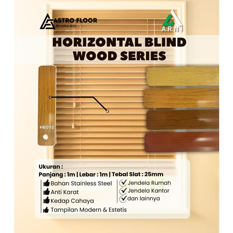 [SI] Alumunium Blind Ukuran Custom Horizontal Blind Motif Kayu per meter2