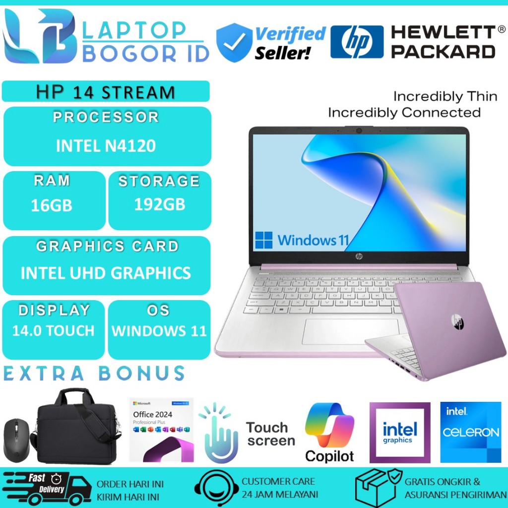 Laptop Murah HP 14 Intel N4120 RAM 16GB Touchscreen Windows 11 Home
