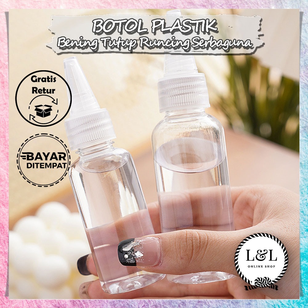 Botol Plastik Kecil 50 ML Tutup Lancip Botol Refill Cairan Serbaguna Botol Refill Mini Transfaran Mo