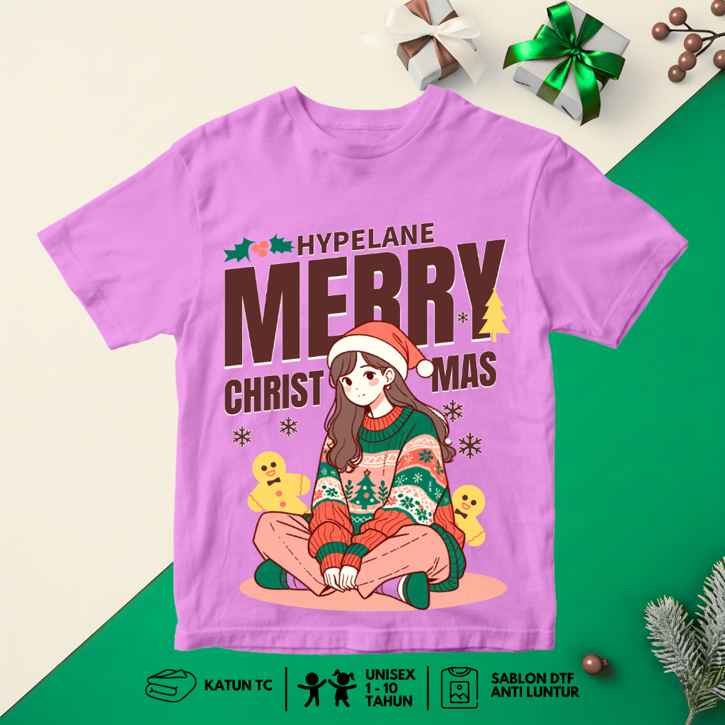 Code8.id - Baju Natal Atasan Anak Perempuan Karakter Merry Christmas Cewek Lucu Umur 1 - 10 Tahun
