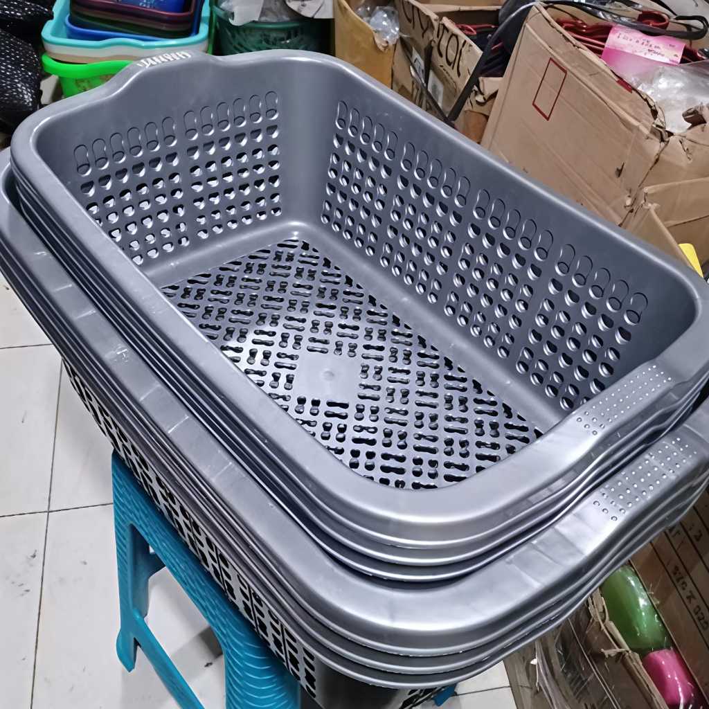 Keranjang Rigen Abu/Keranjang Silver/Keranjang Laundry/Keranjang Baju/ Keranjang Ukuran L/Keranjang 