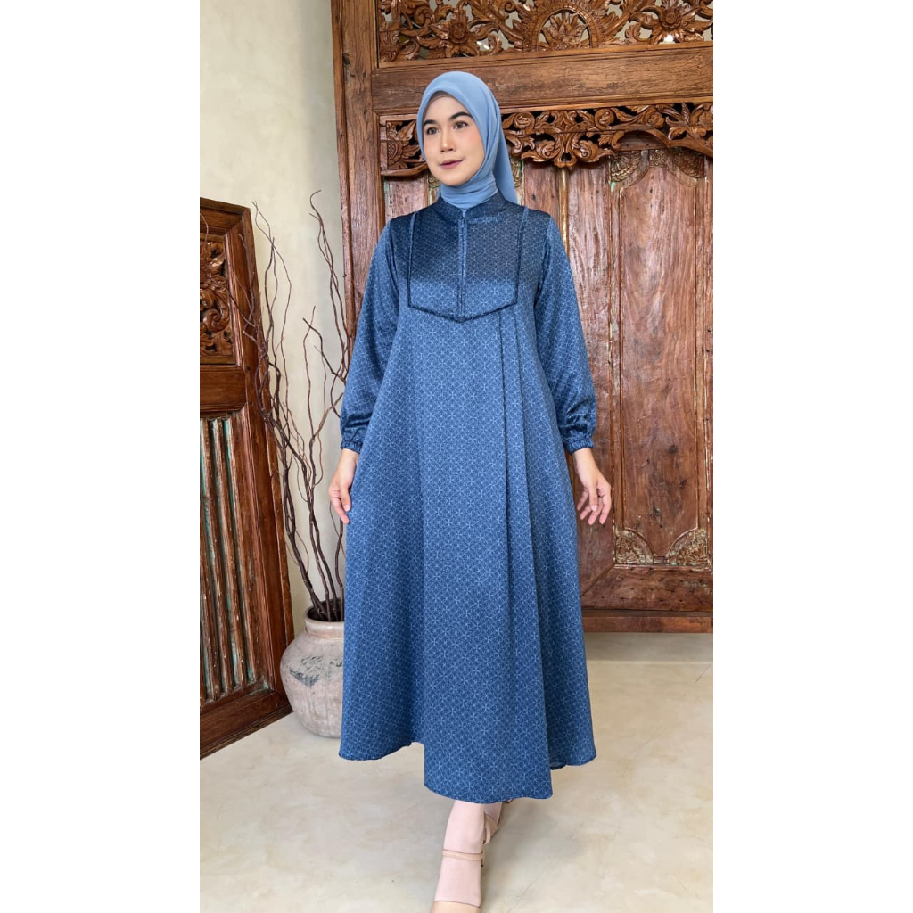 MIDI DRESS ALMERAA SILK/ BAJU WANITA MUSLIM/ WARNA DIABI ADIBA/ GROSIR TANAH ABANG