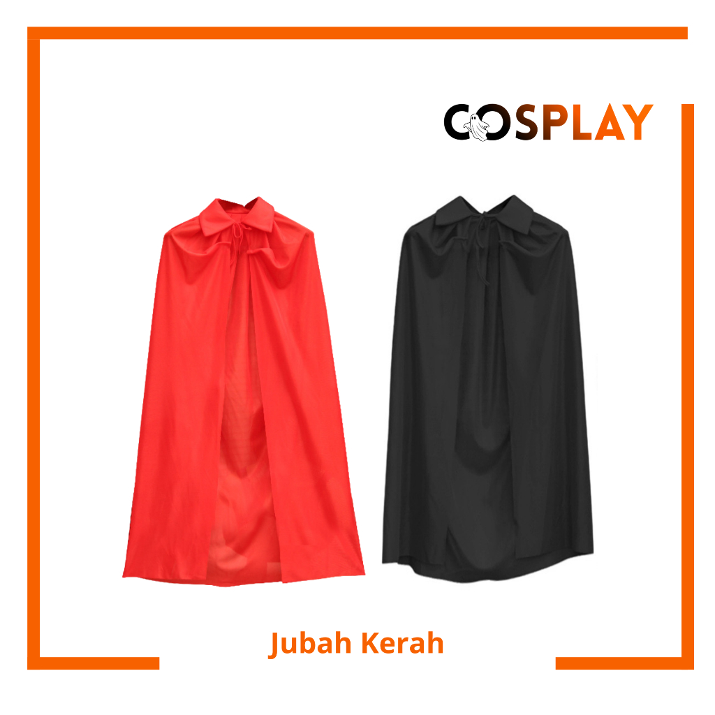 Cosplay Jubah Hitam Merah Halloween Kerah Pria Wanita