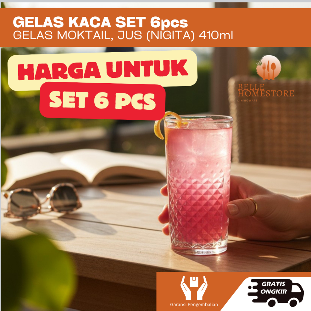 GELAS KACA CITINOVA NIGITA 410ml SET6PC Gelas Jus Juice Aesthetic Lusinan Cafe BELLE.HOMESTORE