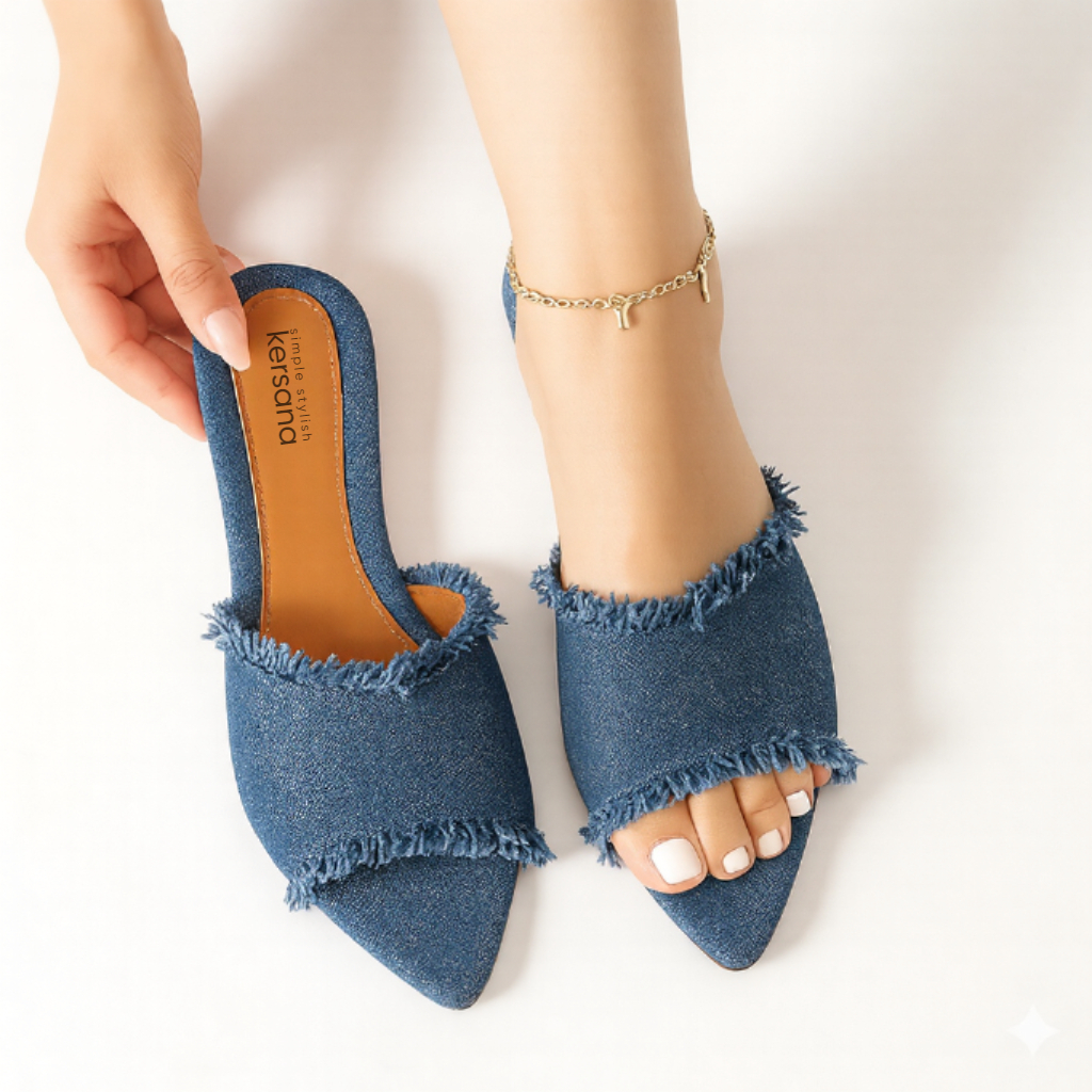 Sandal Wania Flat Jeans Sendal Teplek Denim Wanita Terbaru Kekinian Non Slip RIngan SIze 36-41-AVN03