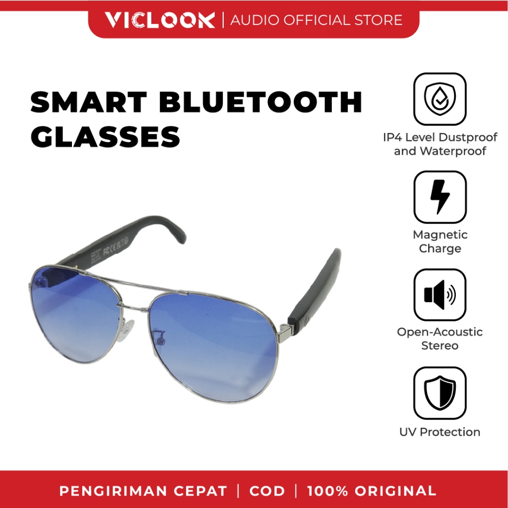 VICLOOK Smart Sport Glasses Wireless Bluetooth V5.4 Sunglasses IPX4 Wateroof Outdoor Kacamata Anti-B