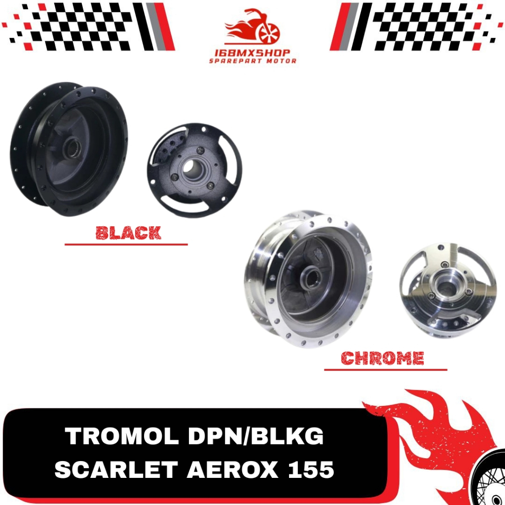 Tromol Set Aerox 155 Scarlet Tromol 1 Set Depan Belakang Tromol Aerox155 Crome Black