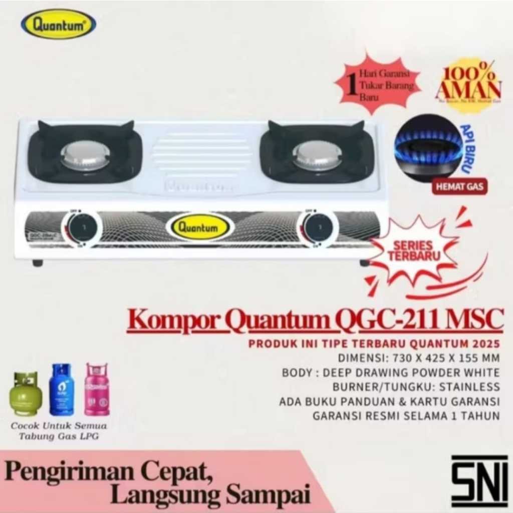 Quantum Kompor gas 2 Tungku Burner stainless Kompor Quantum  QGC-211MSC