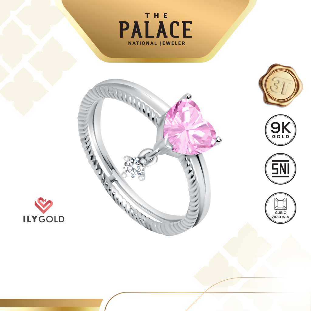 ILY GOLD La Vie en Rose - Heart With Solitaire Dangle Ring / Cincin wanita