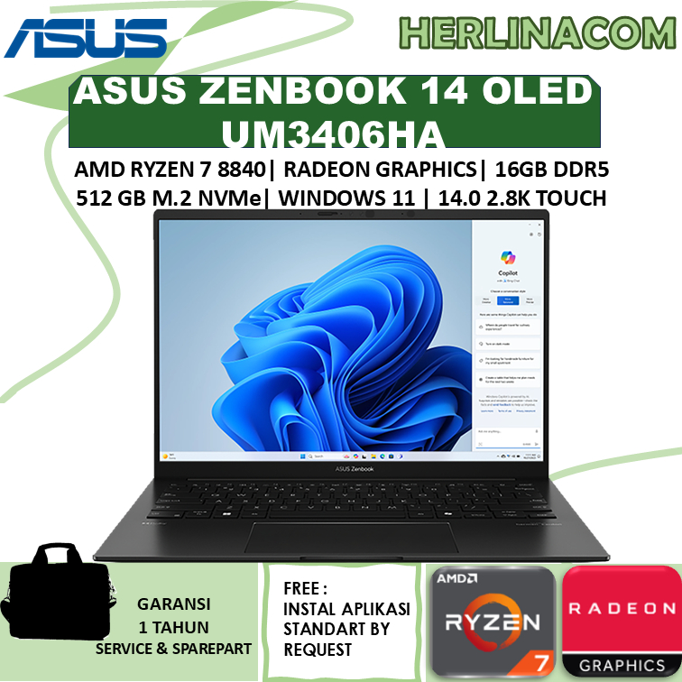 Laptop Asus Zenbook 14 OLED Ryzen 7 8840 16GB 1TB 14.0 2.8K Touchscreen