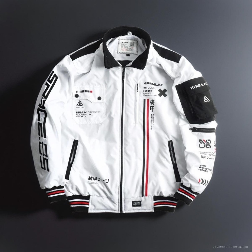 Jaket Pria Yang Terbaru Bomber Jacket Space Putih - NOVA BISA [ COD ]