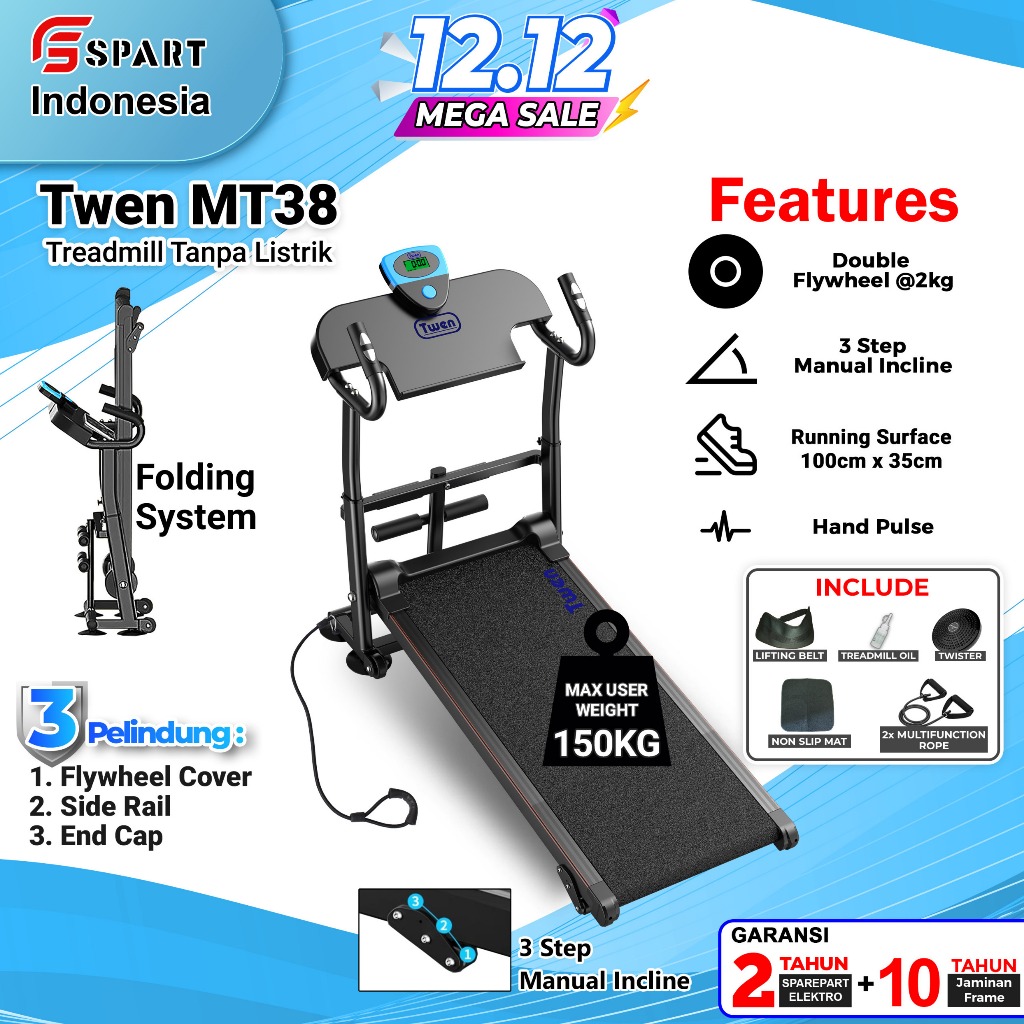 TWEN MT31 MT38 Treadmill Tanpa Listrik Treadmill Manual Treadmill Multifungsi Treadmill Lipat Alat O