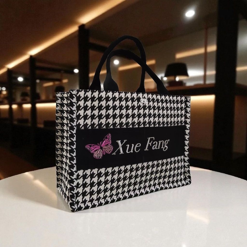 Tote Bag Houndstooth Custom Nama