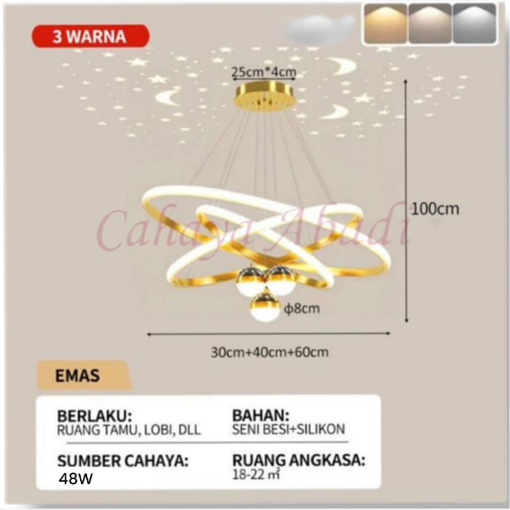 Lampu Gantung Hias Minimalis Ruang Tamu Ruang Keluarga Gold Hitam