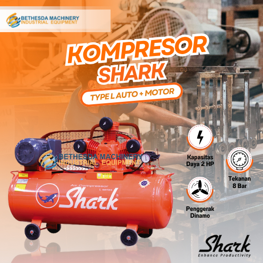 Kompresor Angin / Air Compressor Shark 2hp Auto motor dinamo fetch 2 hp 8 Bar 220 Volt