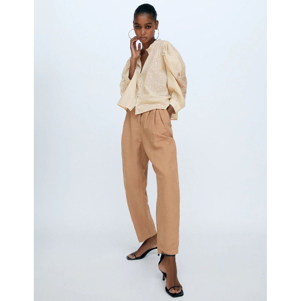 zara eyelet embroidered boho puffy blouse size m