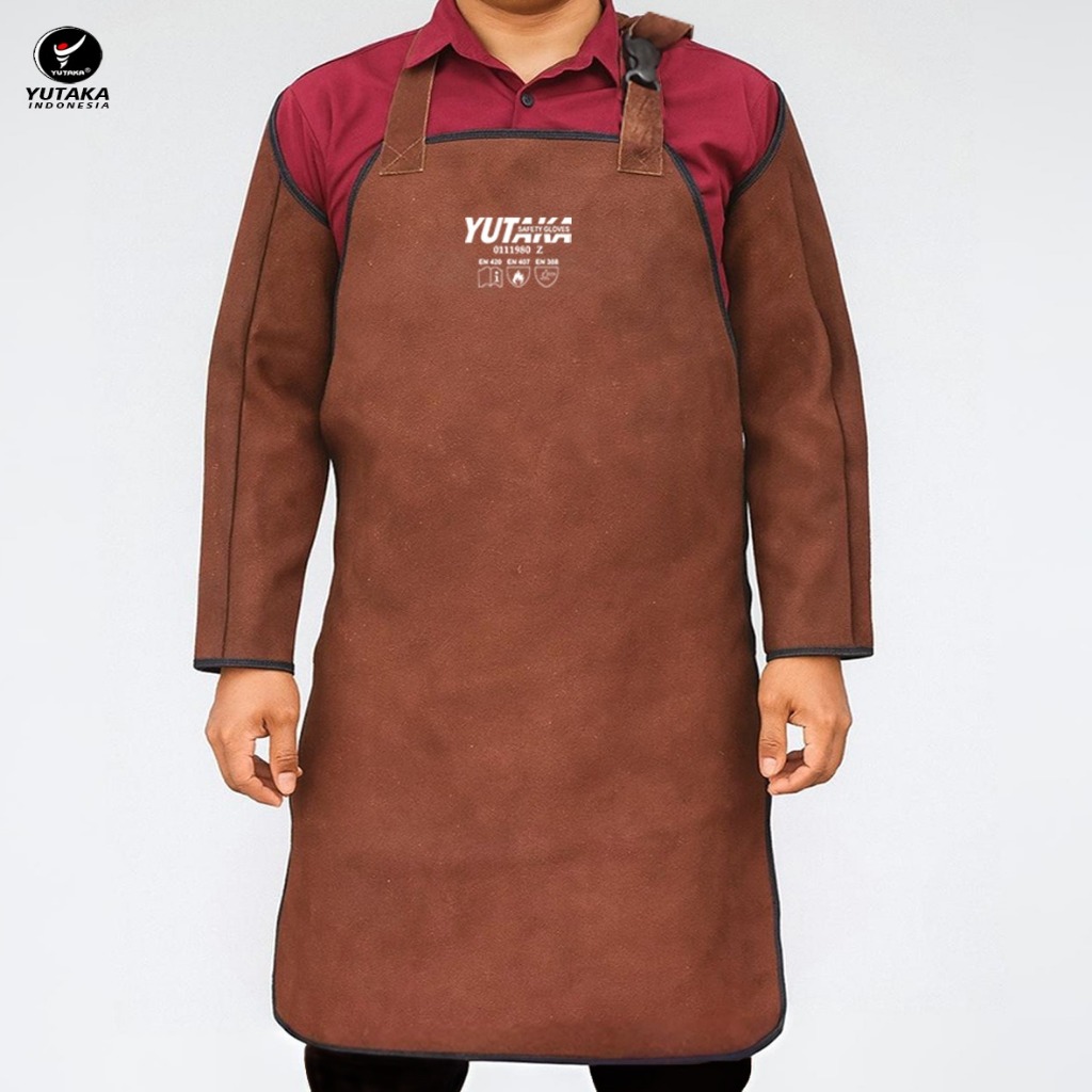 APRON DADA KULIT COKLAT 1 SET -WELDING APRON SET