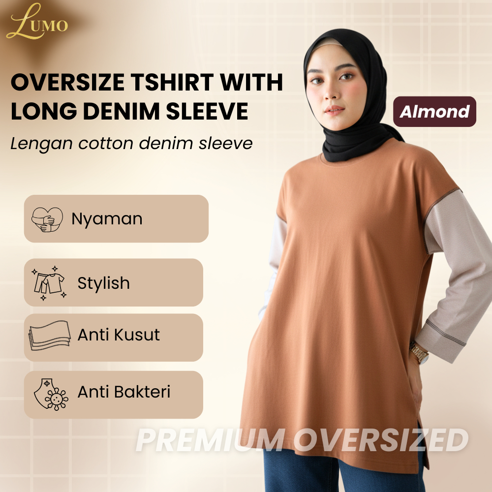 LUMO-Kaos Oversize Wanita Lengan Panjang Cotton Combed 20s Mix Cotton DenimNyaman Stylish Anti Kusut