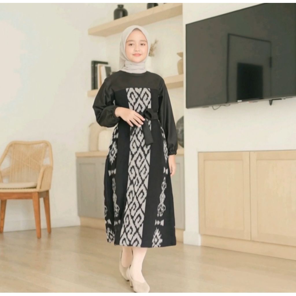 gamis tenun anak simpel elegan