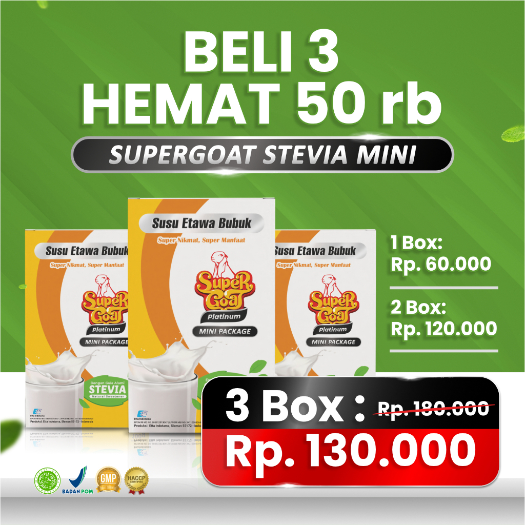 SUPERGOAT Susu Kambing Etawa Bubuk Platinum Stevia Mini Sachetan