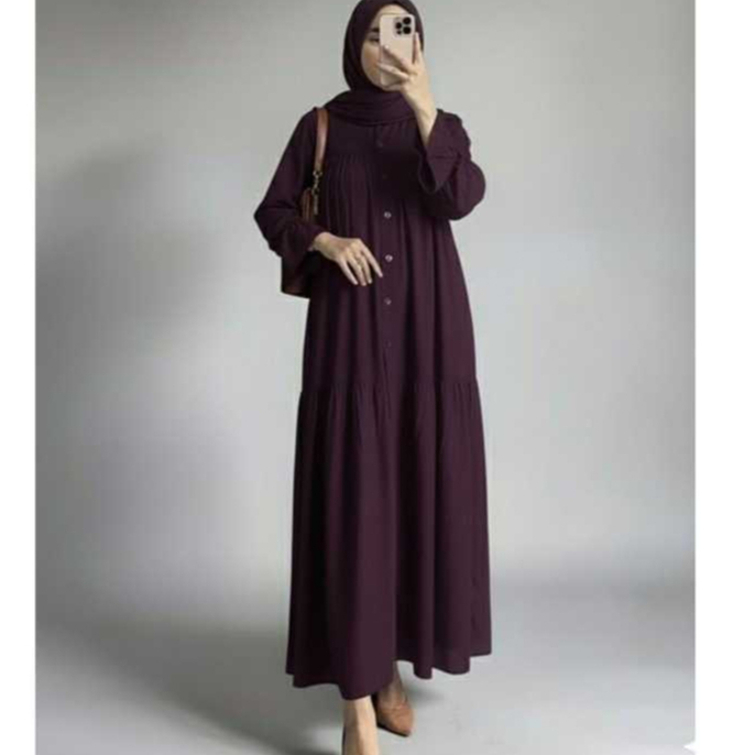 Gamis Dress Rayon Twill Polos Gamis Dress Lebaran Bahan Rayon Twill Polos Lengan Balon Jumbo Busui