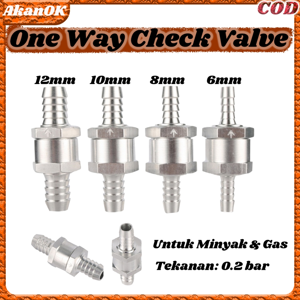 Katup Satu Arah  Periksa Satu Arah Paduan Aluminium 6/8/10/12Mm |Check Valve  Satu Arah Kendaraan | 