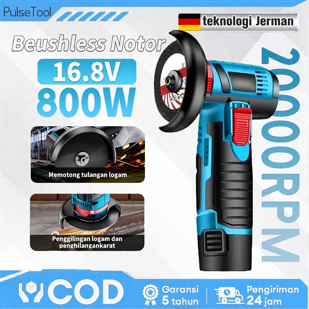 Brushless Gerinda Angle Grinder Cordless Mini Mesin Gerinda Tangan Elektrik Gerinda Baterai Portable