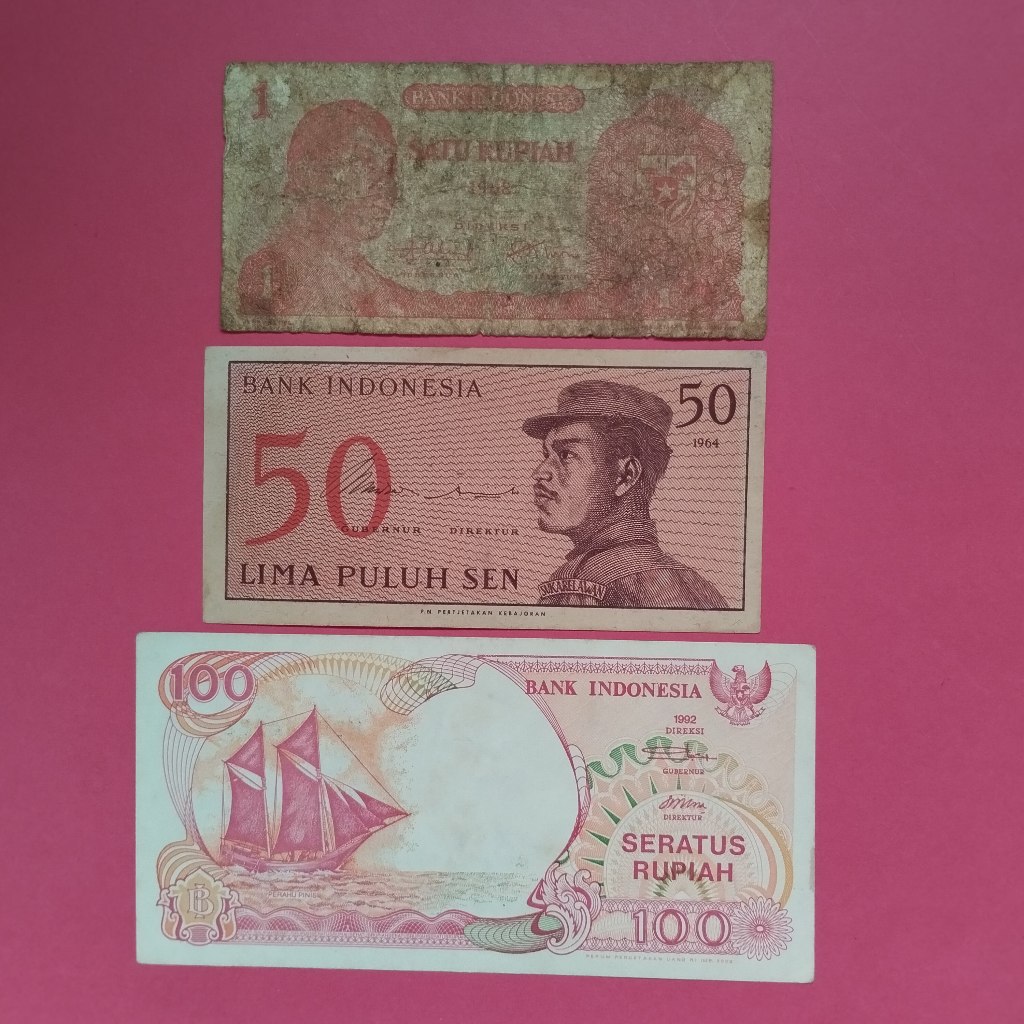 Uang Kuno Kertas 50 Sen, Rp 1 Dan Rp 100 UK 035