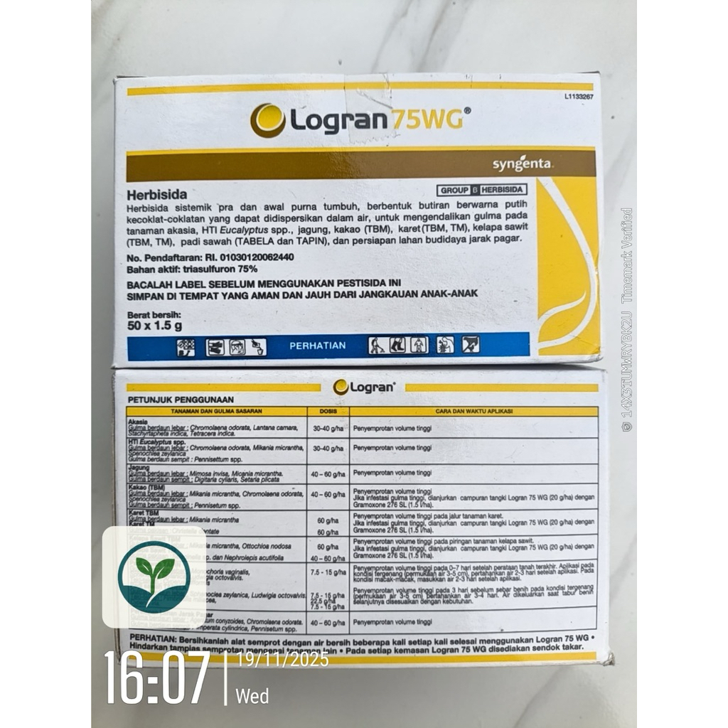 Herbisida Logran 75 Wg 1,5 Gram (1 Box Isi 50 Pcs) - Syngenta Co
