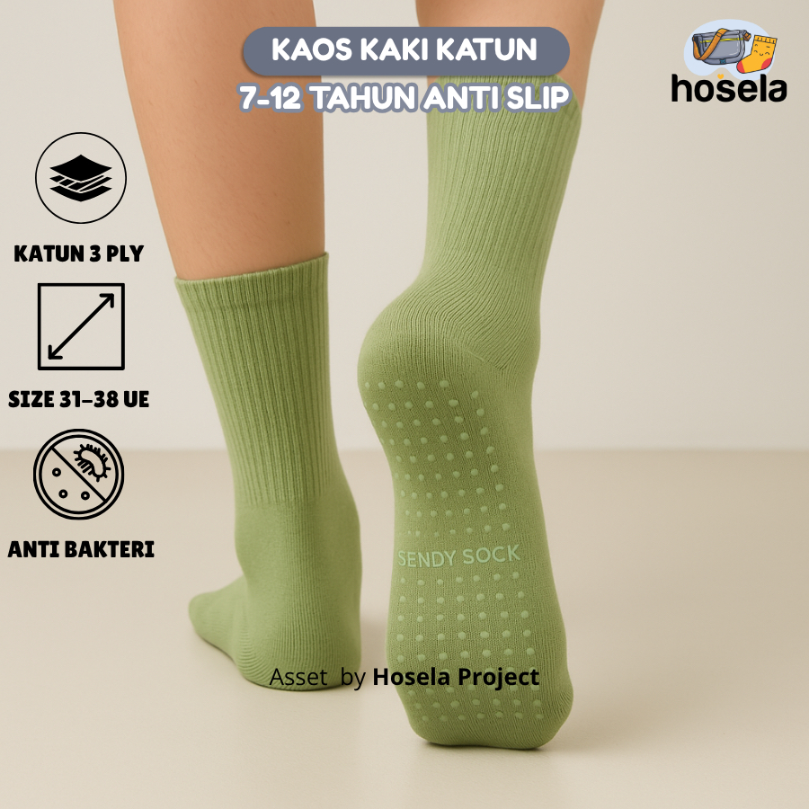 Kaos Kaki Anak SD Yoga Anti Slip Hijau Sage Polos Panjang Olahraga Pilates Gym - Hosela Project