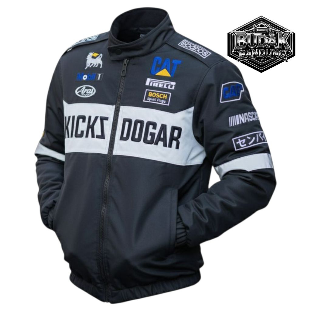 kicksoogar jaket pria motor nascar tebal bordir kuning