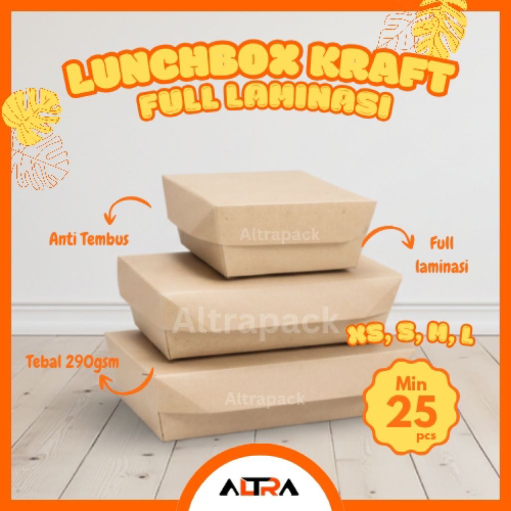 Paper Lunch Box Kraft Laminasi | Paper Kraft Lunch Box Full Laminasi Ukuran Large, Medium, Small
