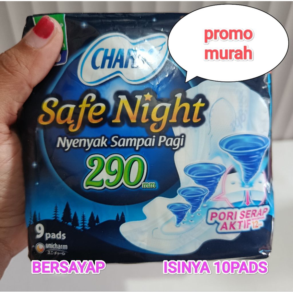 Charm safe night isi9 pads pembalut bersayap panjang 29cm