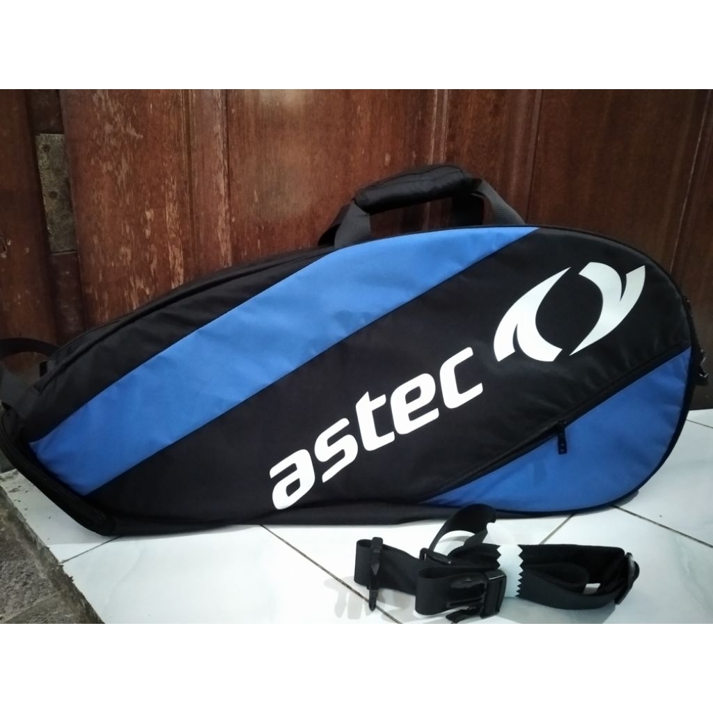 tas raket badminton astec black blue original murah