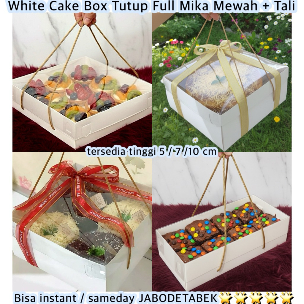 NEW Kotak Kue Putih Mewah Tutup Mika + TALI 20x20 22x22x10 25x25x10 22x22x5 Box Cake Pudding Box Ham