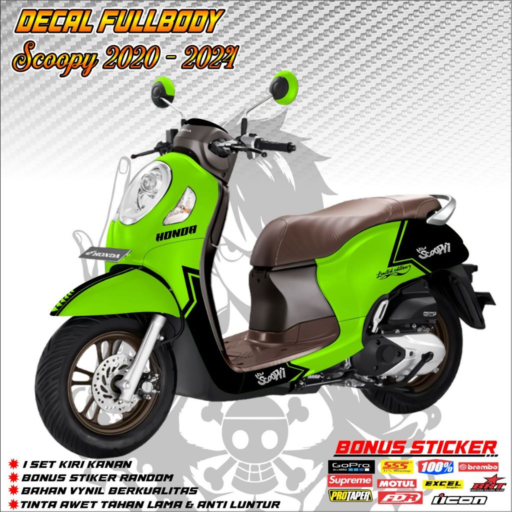 JAGO DECAL STIKER HONDA SCOOPY KOMBINASI HITAM HIJAU STABILO / STIKER FULLBODY SCOOPY NEW 2020 - 202