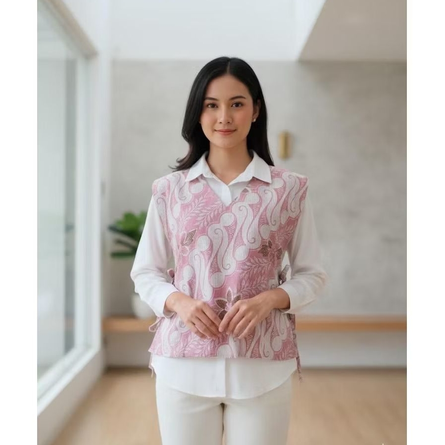 vest batik V-Neck//vest batik bolak-balik//vest batik kekinian//vest batik katun//batik modern //bat