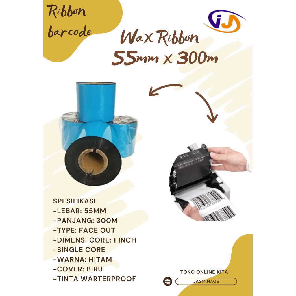 RIBBON PREMIUM WAX 55X300 OUT BARCODE RIBBON PRINTER LABEL POSTEK ARGOX ZEBRA
