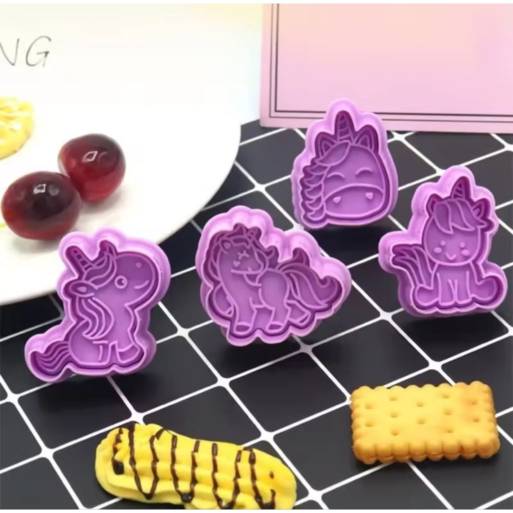 Cetakan Plunger UNICORN 4in1 | Cutter cookies fondant | Pemotong adonan clay kue kering gumpaste ben