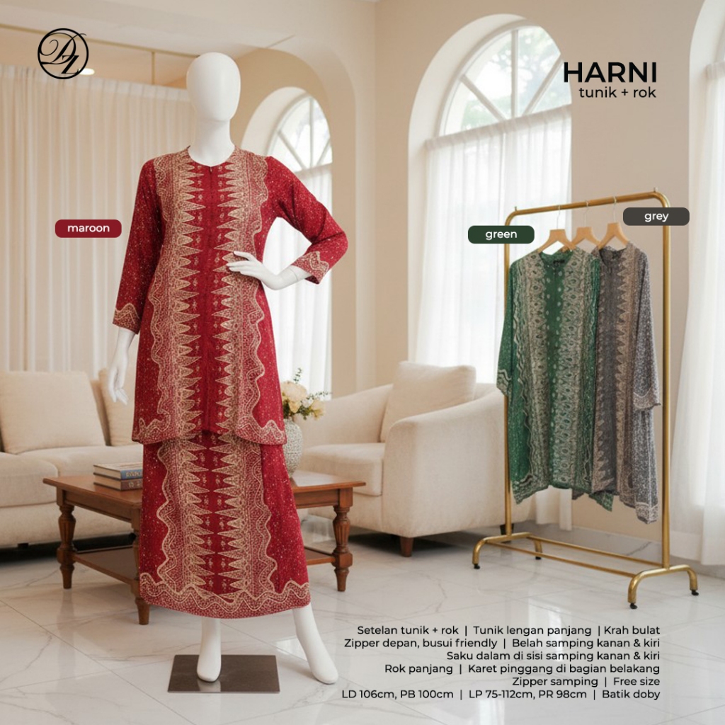 Sallaco Setelan HARNI / Set Tunik Rok Batik Doby / Fashion Pakaian Wanita / Baju Pesta Kondangan
