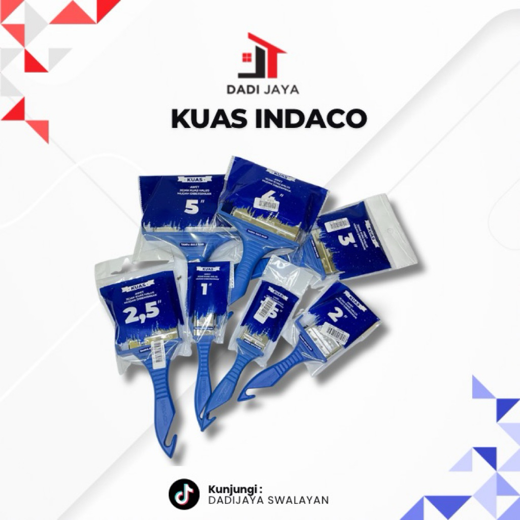 INDACO Kuas Cat Minyak Tembok Gagang PVC Ukuran 1-5 Inc Kuas Cat Murah untuk Proyek Rumah dan Outdoo