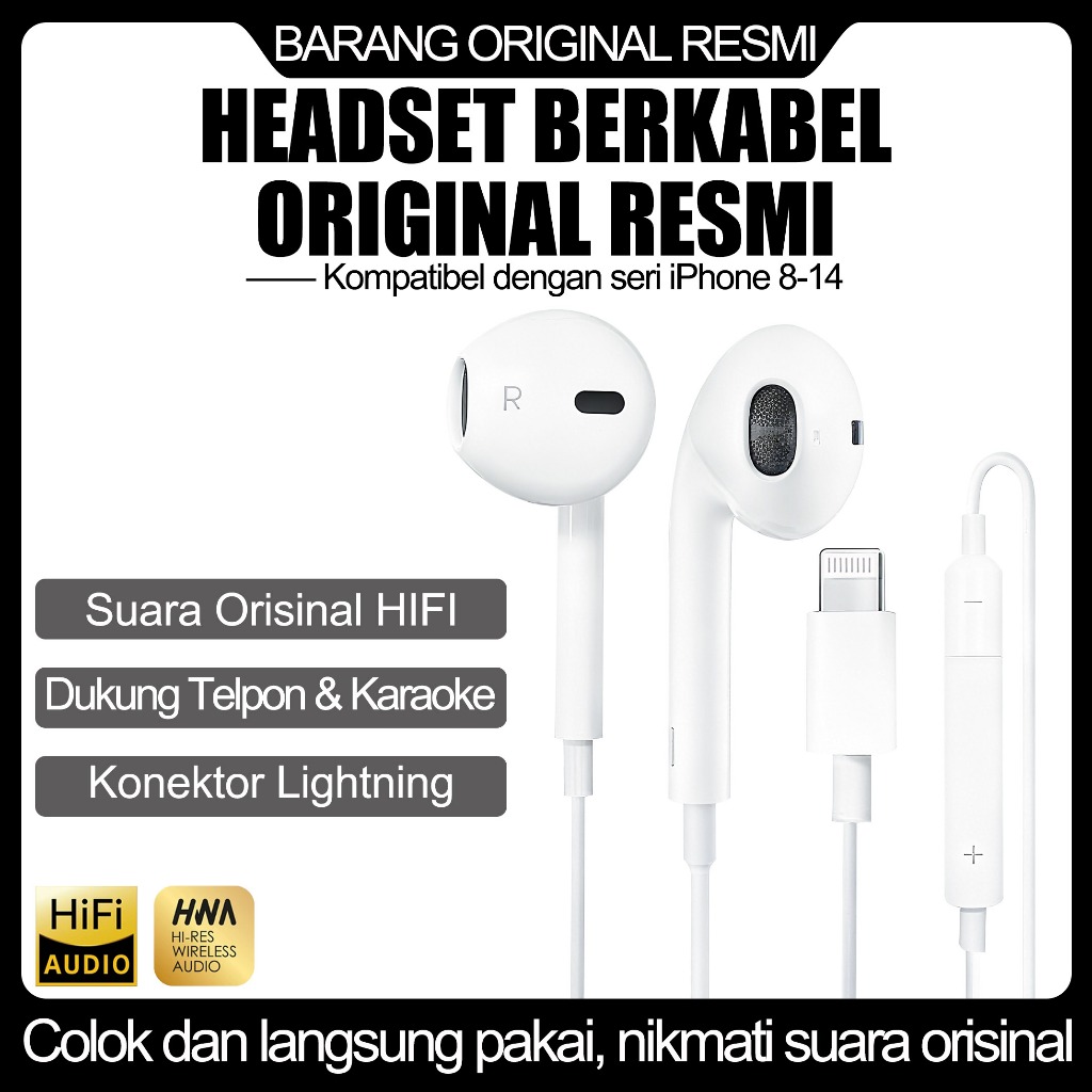 byryul Earphone Original Apple dengan Kabel Kompatibel untuk iPhone 8 sampai 17 Pro Max & iPad