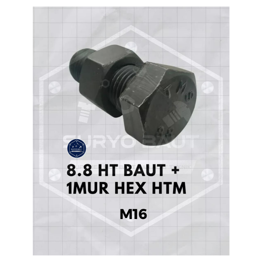 Suryo Baut - Baut (Bolt) Hex + Mur (Nut) Hex High Tensile (Ht) Grade 8.8 Hitam M16
