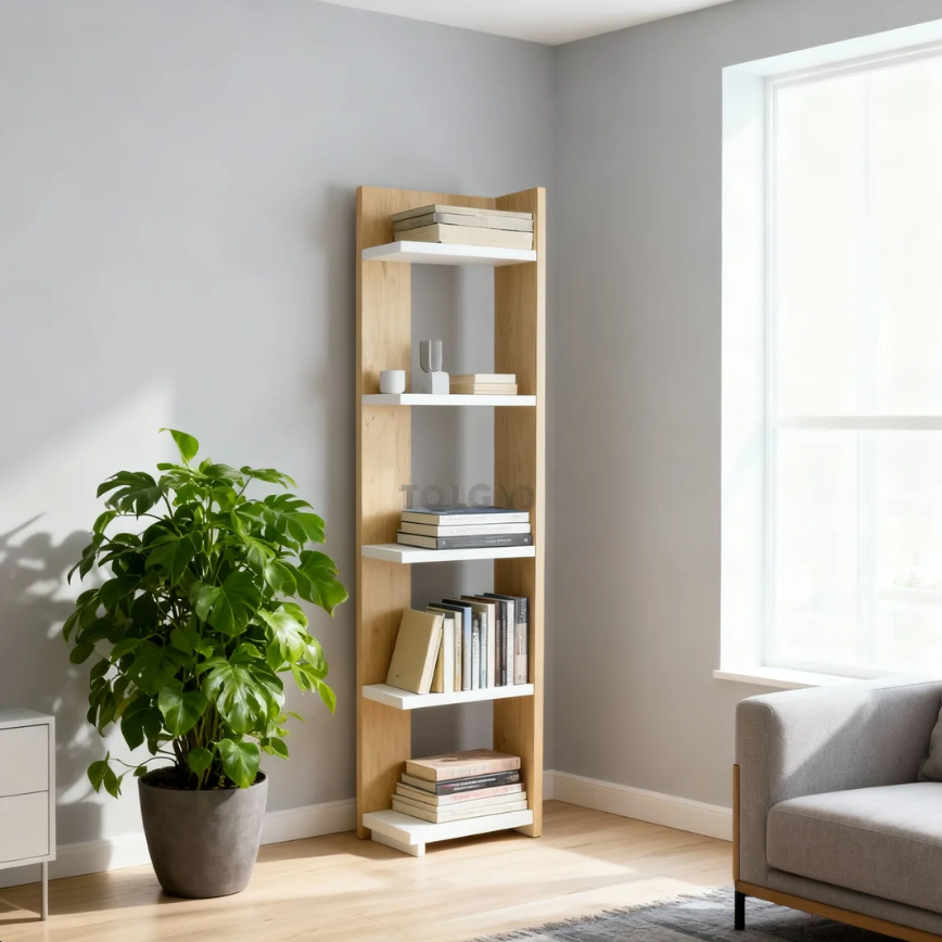Rak Buku Rak Vas Bunga Pajangan Rumah Rak Sudut Dinding Multifungsi Rak Kayu Pinus 5 Susun