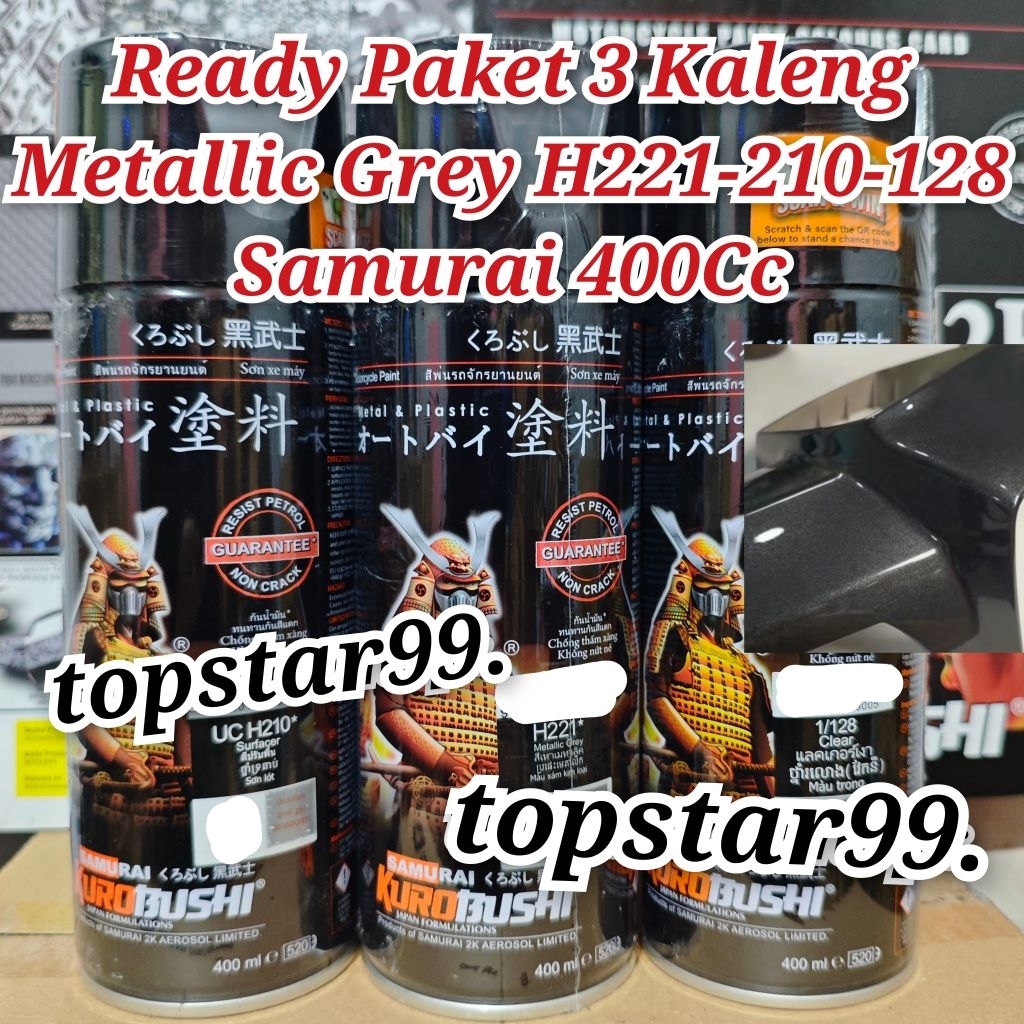 Pilok Pylox Cat Samurai Paket 3 Kaleng Metalic Grey H221 Abu Metalik 221 Epoxy Surfacer 210 Clear 12