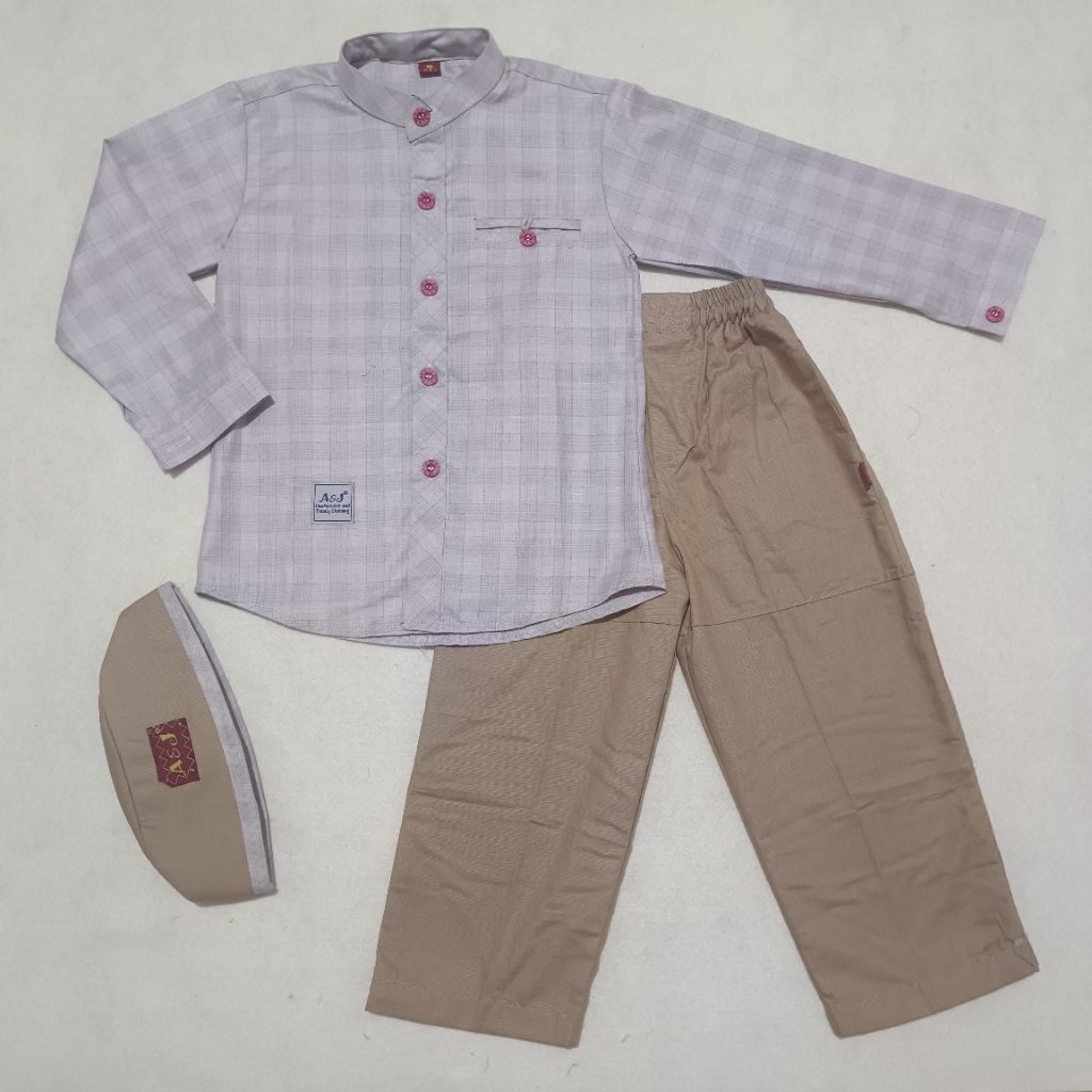 Baju Koko Motif Kotak Anak Laki-laki || Setelan Koko Anak