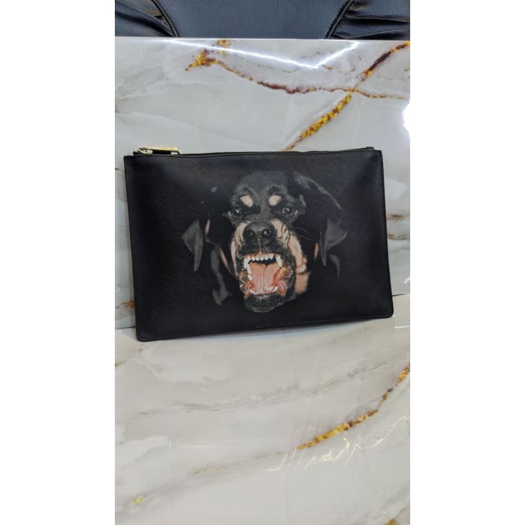 GIVENCHY Rottweiler Flat Clutch Saffiano Leather 100% AUTHENTIC ORIGINAL Made In Romania