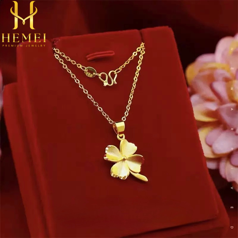 HEMEI KALUNG BUNGA CLOVER EMAS PALSU KALUNG FASHION WANITA KALUNG MEWAH PREMIUM