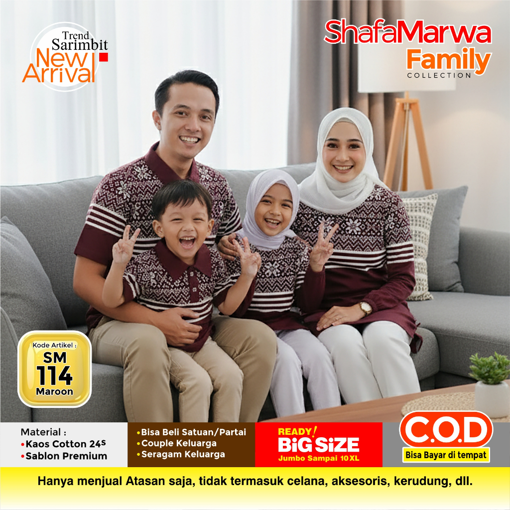 ShafaMarwa Kaos Sarimbit Keluarga Original Baju Couple Atasan Tunik Family Set Muslim Ayah Ibu dan A