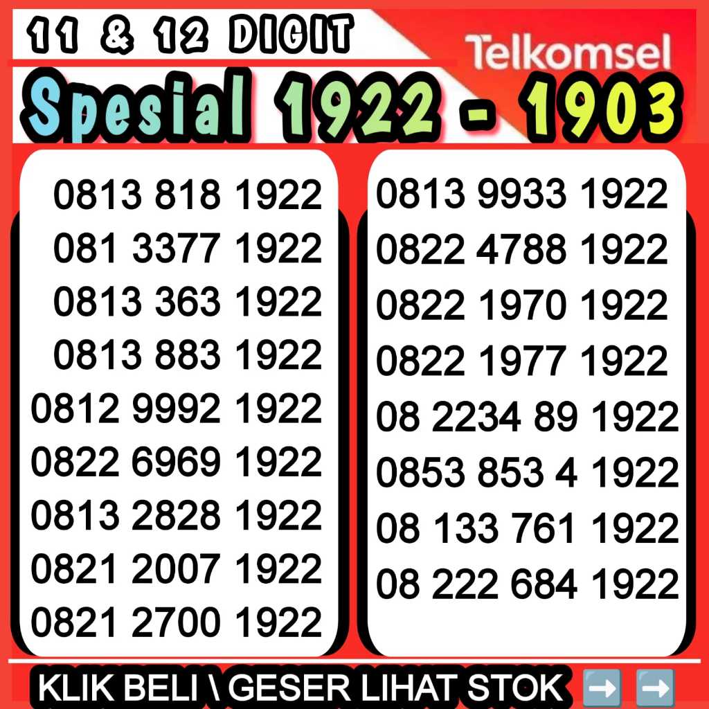 KARTU PERDANA TELKOMSEL NOMOR CANTIK PSHT 1922 - PSHW 1903 PRABAYAR 4G-5G LTE SHTERATAI - SH WINONGO